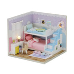 Kisoy Dollhouse Miniature with Furniture Kit, DIY 3D Wooden DIY House Kit A Corner of a Small Apartment Style with Dust Cover & LED,Handmade Tiny House Toys for Kids Adults Gift (Bedroom)