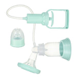 Mint green and clear breast pump on a white background