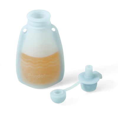 PandaEar 3 Pack Silicone Baby Food Pouches, Reusable Squeeze Pouches for Toddler with 3 Silicone Puree Feeder Spoon, BPA-Free Silicone Refillable Infant Food Storage, 5.5 oz (Beige&Blue&Green)