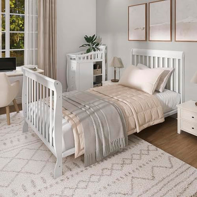 Dream On Me Jayden 4‑in‑1 Mini Convertible Baby Crib & Changer with Storage in White, Pinewood, GreenGuard Gold & BSA, 1” Mattress Pad, 3 Mattress Heights, Converts to Mini Day & Twin-Size Bed