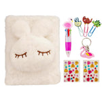 Liyujuping Cute Diary for Girls, Rabit Fuzzy Notebooks for Girls, Kids Notebook Set with Pen, Stickers, Flush Journal Writing Pad A6, Birthday, Christmas, Easter, Back-to-School Season (White)
