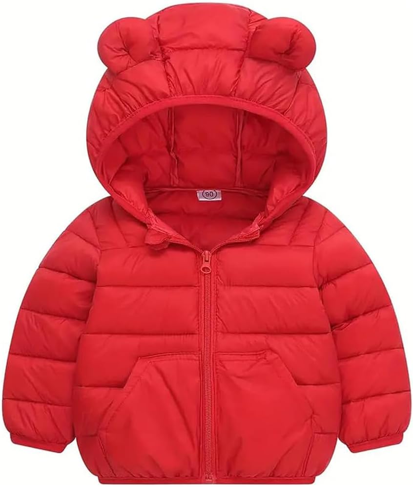 Baby Hooded Down Jackets Coat Light Boy Coats Toddler Bear Ears Zipper Up Down Coats Outwear 6M-4T
