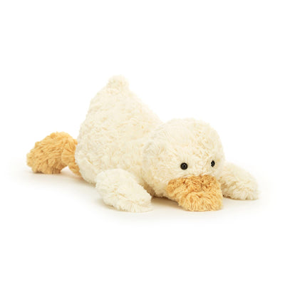 Plush toy duck on a white background