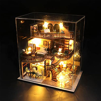 Lannso DIY Dollhouse Miniature Kit, Doll House Kit with Dust Proof Cover and Music Box, Mini Wooden Dollhouse Toys for Adult Gift(M2132)