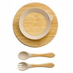 Bamboo Baby Plates with Suction, Toddler Plates for Self Feeding, Eco Friendly Baby Feeding Plate Set, Divided Plate for Baby Boy & Baby Girl, BPA Free, Easy Clean (Beige)