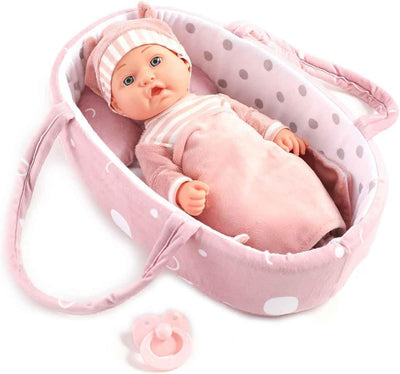 12'' Baby Doll Playset with Washable Doll Accessories Includes Carrier Bassinet Bed, Pacifier, Blanket, and Pillow, First Baby Dolls for Toddlers 36 Months and Up