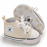 KKIIDDSS Unisex Baby Girls Boys Canvas High-top Shoes, Newborn Infant Anti-Slip Soft Sole Frist Walking Sneakers (A03/Beige,0-6 Months