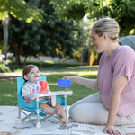 Nuby Easy Go Pop-Up Booster Seat with Removable Tray - 6+ Months - Portable Booster Seat for Floor for Indoor/Outdoor Use - 3-Point Safety Adjustable Straps - Includes Travel Bag - Chevron