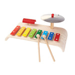 PlanToys Wood Musical Playset with Xylophone, Cymbal, and Guiro (6422) | Sustainably Made from Rubberwood and Non-Toxic Paints and Dyes