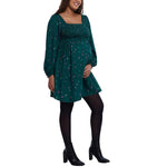Motherhood Maternity Women's Long Sleeve Smocked Babydoll Mini Dress, Teal Ditsy, Small