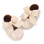LAFEGEN Baby Girls Mary Jane Flats with Bownot Non Slip Soft Sole PU Leather Newborn Infant Toddler First Walker Cirb Dress Shoes, 6-12 Months Infant, 10 Apricot