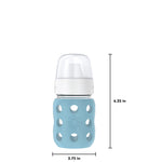 Lifefactory 8-Ounce Wide Neck Glass Baby Bottle with Protective Silicone Sleeve and Hard Sippy Spout, Denim (LG2221WDE4)