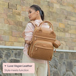 BabbleRoo Leather Diaper Bag Backpack - Baby Essentials Travel Baby Bag, Multi function, Waterproof, with Changing Pad, Stroller Straps & Pacifier Case – Unisex, Light Brown