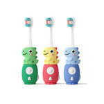 SHEWOQISU 3-Pack Children's Dinosaur Toothbrush for 0-6 Years, Ultra-Soft Bristles