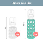 Lifefactory 9-Ounce Glass Baby Bottle with Stage 2 Nipple and Protective Silicone Sleeve Kale (LF110018C4)