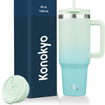 30 oz Tumbler with Handle and 2 Straws,2 in 1 Lid Insulated Water Bottle Stainless Steel Travel Coffee Mug,Blue Haze
