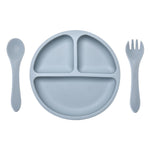 Silicone Baby Feeding Set, Includes Baby Spoons, Toddler Plates and Baby Fork, Suction Plates for Toddlers Divided Design, Microwave and Dishwasher Safe (C-2)