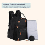 BabbleRoo Extra Large Diaper Bag Backpack, Expandable Baby Bag with Up to 50% More Capacity - Travel Essentials Baby Bag Tote with Changing Pad, Stroller Straps & Pacifier Case - Unisex, Black