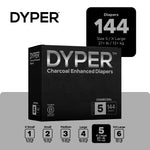 DYPER - Charcoal Enhanced Day & Overnight Disposable Baby Diapers - Made with Plant-Based* & Honest Ingredients, Hypoallergenic for Sensitive Skin - Size 5, (144 Count)