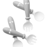 BabyBjörn Baby Spoon and Baby Fork, 4 pcs, Gray | Baby Utinsels | Toddler Utinsels | Toddler Fork and Spoon Set | Baby Silverware | Toddler Silverware