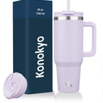 30 oz Tumbler with Handle and 2 Straws,2 in 1 Lid Insulated Water Bottle Stainless Steel Travel Coffee Mug,Blue Haze
