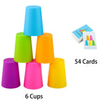 Vinciph Interactive Color Stacking Cup Game Set - Cognitive Training & Family Interactive Activity with 6 Cups & 54 Challenge Cards (Family Edition D)