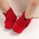 SOFMUO Suede Fringe Baby Cowboy Boots Side Zipper Non Slip Infant Booties