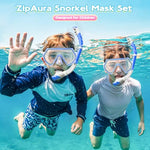 Kids Snorkel Set, Unisex Kids Swimming Goggles, Anti-Fog Diving Mask and Dry Top Snorkel Combo Set for Kids 3-14 (Blue)