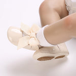 LAFEGEN Baby Girls Mary Jane Flats with Bownot Non Slip Soft Sole PU Leather Newborn Infant Toddler First Walker Cirb Dress Shoes, 6-12 Months Infant, 10 Apricot