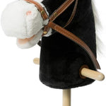 HollyHOME Stick Horse Plush Handcrafted Hobby Horse on a Stick with Wood Wheels Real Pony Neighing and Galloping Sounds for Kids Toddlers Dark Brown 36 Inches(AA Batteries Required)