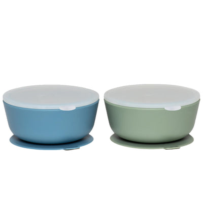 WeeSprout Suction Bowls for Baby & Toddlers (Set of 2) - 100% Silicone w/Plastic Lid - Leak Proof Feeding Supplies - Dishwasher & Microwave Safe Infant Dinnerware w/Extra Strong Base