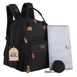 BabbleRoo Diaper Bag Backpack - Baby Essentials Travel Tote - Multi Function Water Resistant Diaper Bag, Travel Essentials Baby Bag with Changing Pad, Stroller Straps & Pacifier Case - Unisex, Black
