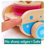 Baby Gift Wooden Toddler Pull Toy, Crocodile Drum Tapping Children's Toy, Baby dragging and Learning to Walk, Rope Traction Rope Crawling for Toddlers Ages 1+
