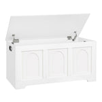 DINZI LVJ Storage Chest, 39.4” Wooden Toy Box with 2 Safety Hinges, Entryway Shoe Bench with Flip-Top, Sturdy Large Storage Trunk for Living Room, Bedroom, Playroom, Easy Assembly, White