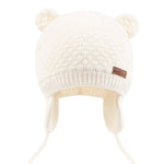 Duoyeree Baby Winter Hat Earflap Cotton Lining Knit Beanie Cap for Toddler Girl Boy (0-6 Month, White)