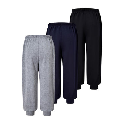 Nivne Tco Toddler Boys 3-Pack Sweatpants Set Casual Side Striped Elastic Waist Loose Fitted Lounge Harem Pants (US, Age, 4 Years, Black+Grey+Blue)