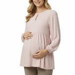 Motherhood Maternity Women’s Long Sleeve Empire Waist Keyhole Woven Pregnancy Blouse, Shrinking Violet, Small