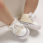 KKIIDDSS Unisex Baby Girls Boys Canvas High-top Shoes, Newborn Infant Anti-Slip Soft Sole Frist Walking Sneakers (A03/Beige,0-6 Months