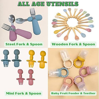 O'doe 17-Piece BPA-Free Silicone Baby Feeding Set | Thick & Soft Suction Plates, Baby Bowls, Wooden Fork & Spoon, and More | Make Mealtime Fun and Easy for Your Little One (Yellow, V2)