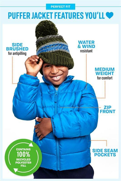 The Children's Place,Medium Weight Puffer Jacket, Wind-Resistant, Water-Resistant, Big Kid, Toddler, Baby,Navy,Toddler & Baby,12-18 Months