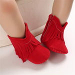 SOFMUO Suede Fringe Baby Cowboy Boots Side Zipper Non Slip Infant Booties