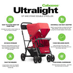 Joovy Caboose Ultralight Sit and Stand Double Stroller with Rear Bench and Standing Platform, 3-Way Reclining Seats, Optional Rear Seat, and Universal Car Seat Adapter (Red)