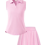 PATPAT Girls Tennis Outfits Size 7-8, Pink Sleeveless Polo Shirts + Pleated Skort with Built in Shorts 2 Piece Outfits Clothes For Teen Girls Cheerleader Outfit Kids Activewear Sets