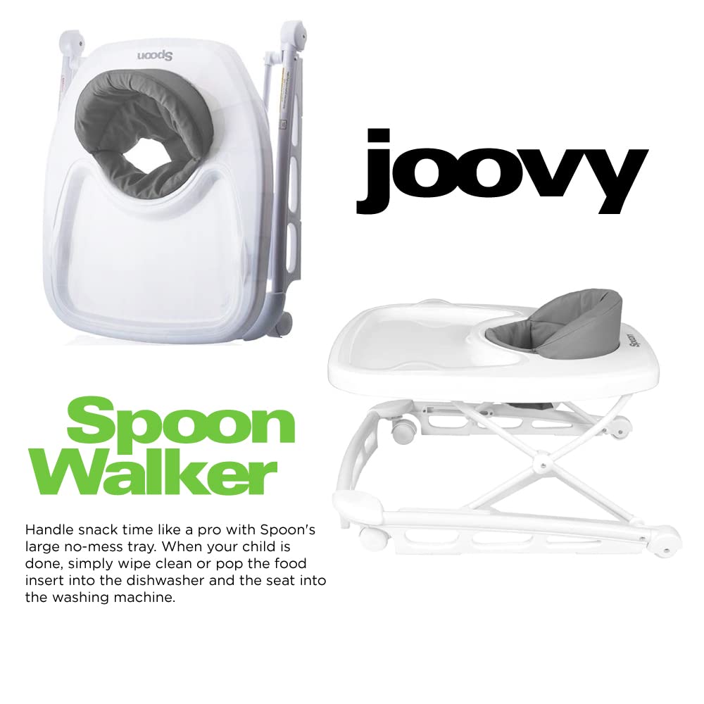 Joovy Spoon Baby Walker & Activity Center Featuring Three Adjustable Heights, Extra-Large Tray, and 30 lb Weight Capacity - JPMA Safety Certified, Charcoal