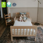 Dream On Me Finn Toddler Bed in Vintage White Oak, Greenguard Gold and JPMA Certified, Non-Toxic Finish, Made of Sustainable New Zealand Pinewood, Low-to-Floor Design with Safety Guard Rails