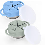 BUSOHA 2 Pack Stainless Steel Toddler Snack Cups - 12 OZ Spill-Proof Baby Snack Containers with Silicone Catcher and Lid Travel Snack Containers for Kids Food Grade Silicone Dishwasher Safe