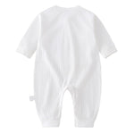 Baby Ribbed Romper and Hat Set with Bear Applique, 100% Cotton Infant Bodysuit Jumpsuit for All-season, Long Sleeve (White, 1-3M)