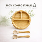 Bamboo Baby Plates with Suction, Toddler Plates for Self Feeding, Eco Friendly Baby Feeding Plate Set, Divided Plate for Baby Boy & Baby Girl, BPA Free, Easy Clean (Beige)
