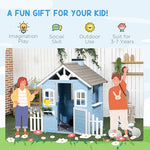 Outsunny Playhouse for Kids Outdoor, Country Style Wooden Playhouse with Flower Pot Holders, Working Door, Windows, Service Stations for 3-7 Years, Blue