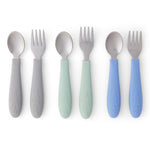 Elk and Friends Kids Silverware with Silicone Handle | Childrens Safe Flatware | Toddler Utensils | Baby Spoons + Forks | Stainless Steel Cutlery | Dishwasher Safe | 6 Pieces